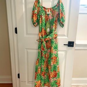 Farm Rio Off the Shoulder Pink Pineapple Print Dress size Small